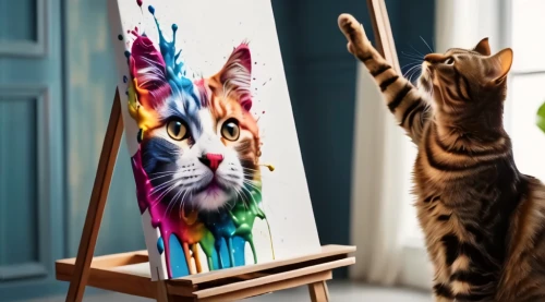 whimsical animals,cat drawings,painting technique,art painting,cat frame,artistic,anthropomorphized animals,glass painting,cat portrait,toyger,drawing cat,bengal cat,to paint,cat cartoon,animals play dress-up,cat image,cartoon cat,meticulous painting,hand painting,painter