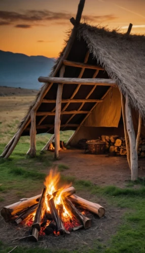 iron age hut,log fire,bannack camping tipi,straw hut,wood-burning stove,fire place,fireplaces,campfires,campfire,firepit,fire pit,camping tipi,fireside,fire bowl,indian tent,camp fire,wood stove,fireplace,tent camping,wood fire