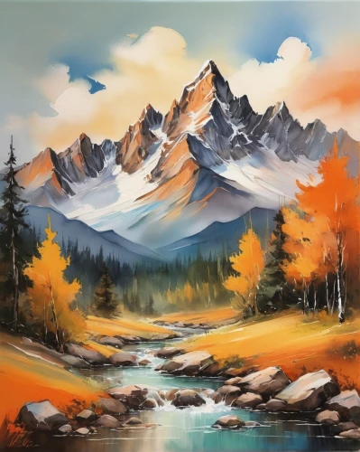 autumn mountains,fall landscape,autumn landscape,mountain landscape,autumn background,landscape background,mountain scene,mountainous landscape,salt meadow landscape,autumn scenery,painting technique,nature landscape,autumn idyll,mountain sunrise,world digital painting,natural landscape,watercolor background,mountain range,fall foliage,high landscape,Illustration,Paper based,Paper Based 11