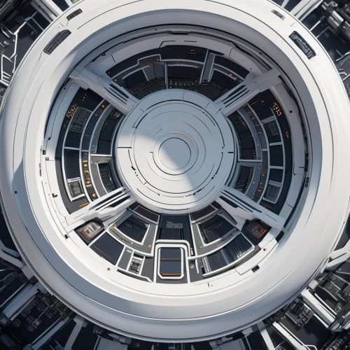 panopticon,circular staircase,rotating beacon,futuristic architecture,spherical image,concentric,radial,spaceship space,cinema 4d,spiral staircase,mri machine,hubcap,spacecraft,vertigo,ufo interior,sky space concept,ball bearing,space station,dome roof,capsule,Photography,General,Sci-Fi