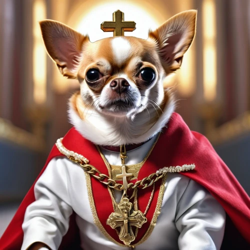 pope,king charles spaniel,metropolitan bishop,rompope,nuncio,pope francis,emperor,auxiliary bishop,the order of cistercians,bishop,dog angel,catholicism,chihuahua,praise,high priest,dogecoin,corgi-chihuahua,mayor,priesthood,twitch icon,Photography,General,Realistic