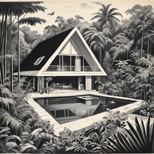 tropical house,mid century house,mid century modern,mid century,matruschka,pool house,beach house,holiday home,palm house,bungalow,summer house,inverted cottage,beachhouse,timber house,garden elevation,dunes house,stilt house,house in the forest,home landscape,holiday villa