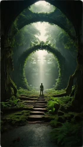 the mystical path,the path,fantasy picture,hollow way,heaven gate,forest path,pathway,path,fantasy landscape,druid grove,cartoon video game background,green forest,threshold,wander,world digital painting,game illustration,road of the impossible,fantasy art,lostplace,adventure game