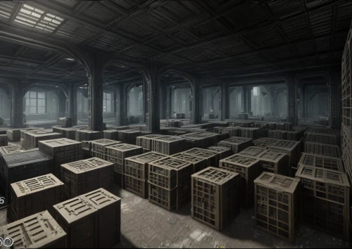 panopticon,menger sponge,hall of the fallen,mining facility,hollow blocks,industrial ruin,celsus library,cubes,mausoleum ruins,warehouse,maze,labyrinth,peter-pavel's fortress,game blocks,fractal environment,tombs,city blocks,dungeon,catacombs,tileable