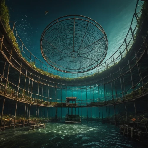 underwater playground,aquaculture,underwater oasis,fish farm,acquarium,aqua studio,aquariums,underwater landscape,artificial island,sunken church,aquarium,underground lake,floating stage,cenote,marine tank,artificial islands,orrery,underwater background,panopticon,underwater world,Photography,General,Fantasy