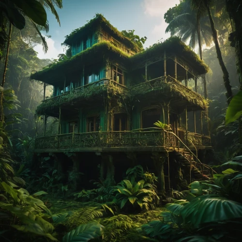 tropical house,house in the forest,tropical greens,tropical jungle,tree house hotel,stilt house,tree house,treehouse,rainforest,belize,wooden house,beautiful home,rain forest,tropical island,jungle,costa rica,tropics,abandoned place,ancient house,stilt houses,Photography,General,Fantasy
