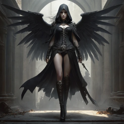dark angel,black angel,angel of death,archangel,fallen angel,black raven,corvidae,gothic woman,the archangel,raven girl,crow queen,angelology,harpy,gothic fashion,baroque angel,gothic style,winged heart,gothic,angels of the apocalypse,evil fairy,Conceptual Art,Fantasy,Fantasy 11