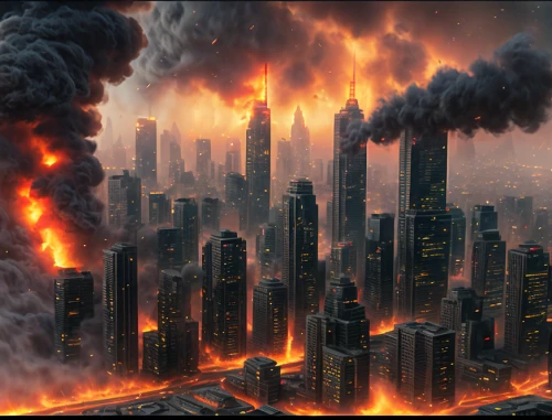 city in flames,apocalyptic,destroyed city,armageddon,doomsday,the conflagration,apocalypse,post-apocalyptic landscape,post-apocalypse,end of the world,conflagration,the end of the world,fire background,post apocalyptic,fire disaster,dystopian,stock market collapse,september 11,scorched earth,burning earth