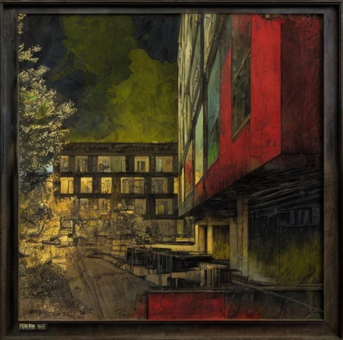 mondrian,store fronts,urban landscape,framing square,townscape,city scape,matruschka,glass painting,botanical square frame,art deco frame,an apartment,apartment house,photo painting,braque saint-germain,kowloon city,street scene,apartment block,fused glass,bistrot,apartment buildings,Art sketch,Art sketch,Newspaper