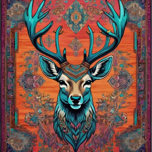 deer illustration,tapestry,deer,boho art,antler velvet,stag,elk,manchurian stag,winter deer,young-deer,dotted deer,male deer,taurus,ikat,deer in tears,rug,boho background,deer bull,seamless pattern,fawns,Conceptual Art,Daily,Daily 21