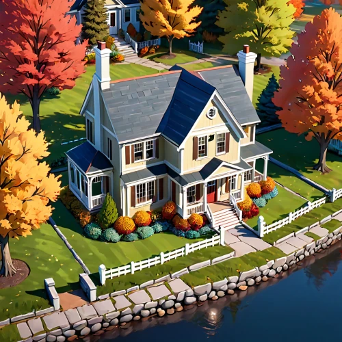 new england style house,house by the water,summer cottage,cottage,fall landscape,houses clipart,autumn idyll,house with lake,home landscape,beautiful home,country cottage,autumn decoration,victorian house,autumn decor,autumn camper,autumn theme,little house,autumn landscape,country house,seasonal autumn decoration,Anime,Anime,General