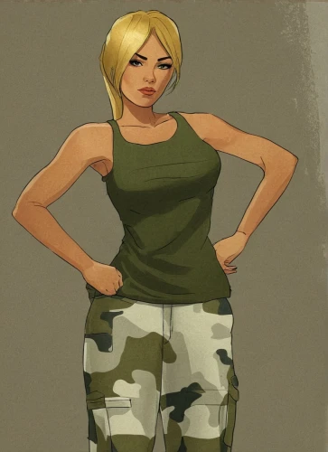 cargo pants,camo,khaki,military camouflage,combat medic,lara,gi,ballistic vest,vector girl,strong military,girl with a gun,blonde sits and reads the newspaper,girl with gun,jumpsuit,khaki pants,military,military person,military uniform,muscle woman,low-poly,Illustration,Paper based,Paper Based 05