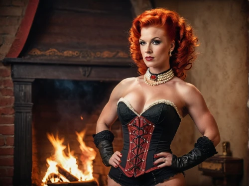corset,redhead doll,celtic queen,bodice,red-hot polka,black widow,maureen o'hara - female,fire-eater,sorceress,woman fire fighter,fire siren,gothic woman,fantasy woman,red hot polka,steampunk,victorian lady,fire heart,fire eater,red head,redhair,Photography,General,Cinematic