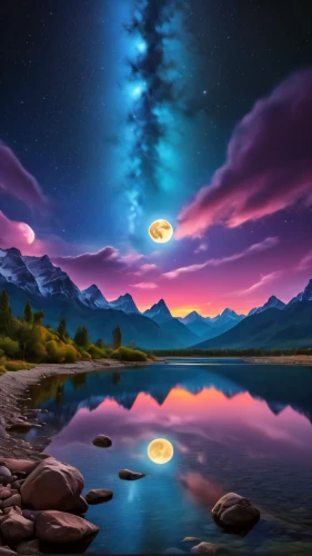 fantasy landscape,moon and star background,landscape background,fantasy picture,moonrise,purple landscape,moonscape,moonlit night,alien planet,lunar landscape,beautiful landscape,moons,purple moon,planet alien sky,alien world,hanging moon,world digital painting,futuristic landscape,astronomy,evening lake,Photography,General,Natural