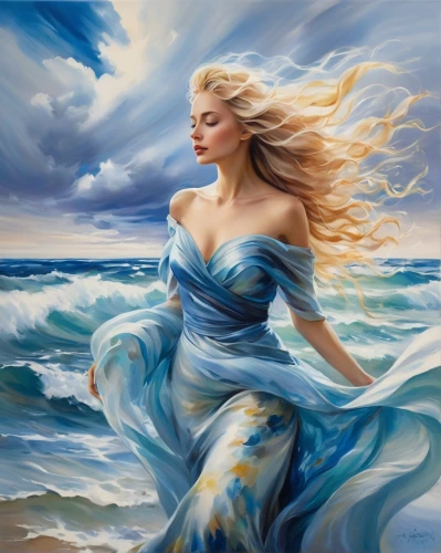 the wind from the sea,wind wave,sea breeze,the sea maid,ocean waves,little girl in wind,oil painting on canvas,fantasy art,mermaid background,sea landscape,ocean background,art painting,winds,celtic woman,wind,oil painting,sea storm,fantasy picture,blue enchantress,flowing,Illustration,Paper based,Paper Based 11
