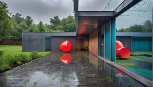 rain stoppers,corten steel,mirror house,landscape red,3d rendering,mid century house,rainwater,rain bar,aqua studio,pool house,world digital painting,futuristic art museum,cubic house,bowl of fruit in rain,futuristic architecture,modern house,cube house,mid century modern,glass wall,modern architecture,Photography,General,Realistic