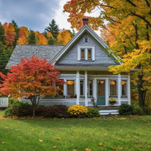 new england style house,country cottage,fall landscape,vermont,country house,house in the forest,beautiful home,home landscape,victorian house,autumn decor,summer cottage,cottage,autumn idyll,autumn decoration,house insurance,fall foliage,traditional house,maine,seasonal autumn decoration,old colonial house,Photography,General,Realistic