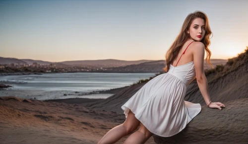 girl on the dune,girl in a long dress,desert background,girl in a long dress from the back,girl in white dress,image manipulation,beach background,portrait photography,passion photography,female model,evening dress,photographic background,image editing,fusion photography,digital compositing,sheath dress,long dress,antelope island,landscape background,desert rose