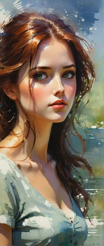 girl on the river,girl on the boat,world digital painting,girl in a long,young woman,painting technique,the sea maid,oil painting,art painting,mystical portrait of a girl,photo painting,digital painting,girl with a dolphin,woman thinking,portrait background,girl portrait,watercolor women accessory,oil painting on canvas,fantasy portrait,the girl's face,Conceptual Art,Oil color,Oil Color 11