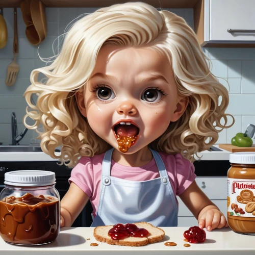 girl in the kitchen,strawberry jam,dulce de leche,lingonberry jam,gingerbread girl,doll kitchen,appetite,currant jam,baby food,bacon jam,mincemeat,shirley temple,baby playing with food,apple jam,food additive,food icons,diabetes with toddler,woman eating apple,sambal,gluttony,Photography,General,Realistic