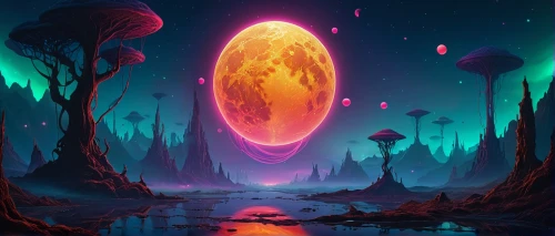 alien planet,alien world,mushroom landscape,fire planet,planet alien sky,gas planet,planet eart,fantasy landscape,planet,futuristic landscape,mushroom island,acid lake,world digital painting,barren,fantasy picture,vast,orb,ufo,space art,supernova,Illustration,Realistic Fantasy,Realistic Fantasy 45