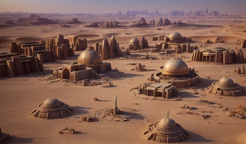 ancient city,stone desert,desert planet,roof domes,futuristic landscape,desert desert landscape,desert landscape,alien planet,human settlement,the desert,desertification,capture desert,alien world,admer dune,ancient civilization,dune landscape,ancient buildings,dune,dune sea,desert