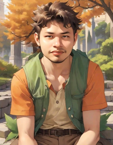 portrait background,tan chen chen,the face of god,aa,male character,ken,guilinggao,xiangwei,park ranger,male elf,chinese background,game illustration,digital painting,hong,jin deui,artist portrait,world digital painting,anime boy,forest man,young man,Digital Art,Classicism