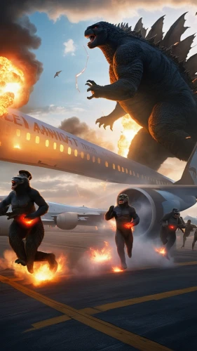 sci fiction illustration,game illustration,godzilla,dragon fire,cg artwork,fighter destruction,air combat,game art,concept art,airships,alligator alley,military raptor,fire breathing dragon,afterburner,zeppelins,raptor,fire-fighting aircraft,dragons,emergency aircraft,vulcania,Photography,General,Realistic