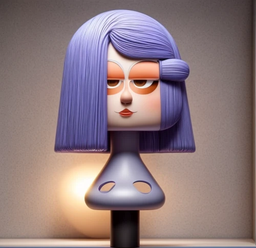 violet head elf,sculpt,table lamp,la violetta,blue lamp,doll head,lampshade,3d figure,3d model,artist doll,cinema 4d,clay doll,doll's head,bedside lamp,wooden doll,retro lampshade,clay animation,matryoshka doll,doll figure,floor lamp