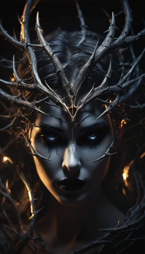 glowing antlers,dryad,medusa,the enchantress,apophysis,the snow queen,crown render,antlers,trioceros,fae,queen of the night,medusa gorgon,shamanic,faun,crown of thorns,fantasy portrait,antler,shiva,mystical portrait of a girl,light mask,Photography,Artistic Photography,Artistic Photography 15