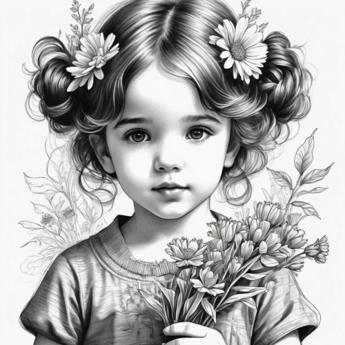 child portrait,pencil drawings,girl in flowers,flower girl,pencil drawing,girl drawing,girl picking flowers,kids illustration,little girl,graphite,pencil art,little girl fairy,girl portrait,girl in a wreath,child girl,the little girl,flower drawing,beautiful girl with flowers,coloring pages kids,flower painting,Illustration,Black and White,Black and White 30