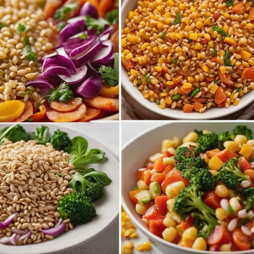 fregula,freekeh,wheatberry,mixed vegetables,vegan nutrition,whole grains,brown rice,vegetarian food,vegetable salad,corn salad,farro,colorful vegetables,chopped vegetables,lentils,chana masala,couscous,grains,frozen vegetables,mixed salad,mixed rice,Photography,General,Commercial