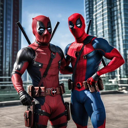 deadpool,dead pool,red and blue,the suit,harnesses,superheroes,red super hero,webbing,suit actor,crime fighting,comic characters,cosplay image,spider-man,digital compositing,marvel comics,comic-con,comiccon,civil war,red double,in pairs,Photography,General,Realistic