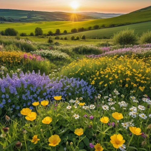 flower field,flower meadow,blanket of flowers,field of flowers,meadow landscape,flowering meadow,wildflower meadow,meadow flowers,flowers field,wildflowers,blooming field,splendor of flowers,summer meadow,spring meadow,field of rapeseeds,sea of flowers,mountain meadow,wild flowers,spring nature,beautiful landscape,Photography,General,Realistic