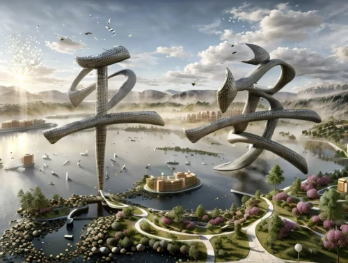 artificial island,artificial islands,dragon boat,floating islands,chinese art,fantasy world,dragon bridge,fantasy landscape,daecheong lake,shanghai disney,danyang eight scenic,suzhou,heart of love river in kaohsiung,guizhou,3d fantasy,lake tanuki,tianjin,fantasy picture,summer palace,wetland