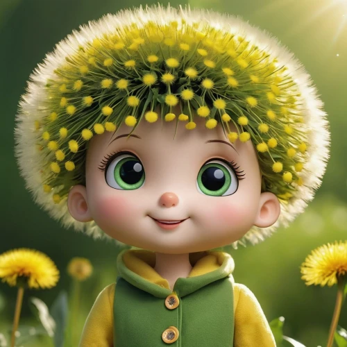 cute cartoon character,agnes,dandelion,dandelion background,buttercup,cute cartoon image,dandelion flower,yellow daisies,hedgehog child,dandelions,little flower,cartoon flowers,yellow flower,little yellow,dandelion field,prickle,cheery-blossom,taraxacum,prickly flower,linden blossom,Photography,General,Realistic