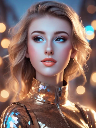 fantasy portrait,visual effect lighting,realdoll,mary-gold,female doll,portrait background,fashion doll,barbie,cosmetic,bokeh effect,fashion vector,golden color,fashion dolls,elsa,artificial hair integrations,golden eyes,romantic portrait,natural cosmetic,model doll,romantic look,Photography,Cinematic