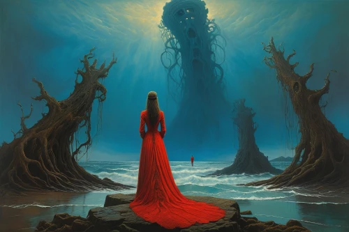 rusalka,tour to the sirens,mirror of souls,dance of death,sci fiction illustration,priestess,undersea,fantasy picture,fantasia,god of the sea,hall of the fallen,the enchantress,abyss,fantasy art,the people in the sea,the vessel,the shallow sea,submerged,siren,mystery book cover,Art,Artistic Painting,Artistic Painting 04