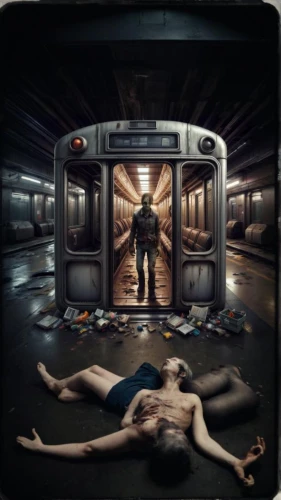 passengers,sci fi surgery room,the morgue,train compartment,conceptual photography,play escape game live and win,photo manipulation,train car,autopsy,the girl is lying on the floor,photomanipulation,the train,cd cover,london underground,photoshop manipulation,capsule,trailer,compartment,dead earth,digital compositing