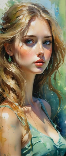 world digital painting,jessamine,the blonde in the river,girl on the river,photo painting,mermaid background,green mermaid scale,fantasy portrait,water nymph,watercolor women accessory,mystical portrait of a girl,girl in a long,mermaid vectors,girl in the garden,digital painting,faerie,illustrator,fae,young woman,faery,Conceptual Art,Oil color,Oil Color 11