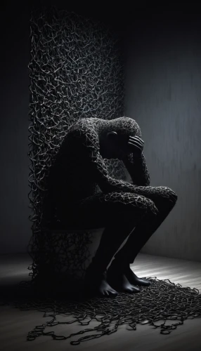 anxiety disorder,depression,psychotherapy,depressed woman,cinema 4d,mental health,drug rehabilitation,helplessness,computational thinking,grief,trauma,shattered,thinking man,chair png,dark art,self-abandonment,sorrow,vulnerable,3d render,anxiety,Photography,Artistic Photography,Artistic Photography 11