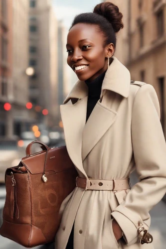 woman in menswear,bussiness woman,menswear for women,businesswoman,business woman,travel woman,white-collar worker,black professional,women fashion,sprint woman,african american woman,female model,leather suitcase,business girl,trench coat,woman walking,brown fabric,overcoat,sales person,advertising campaigns,Photography,Cinematic