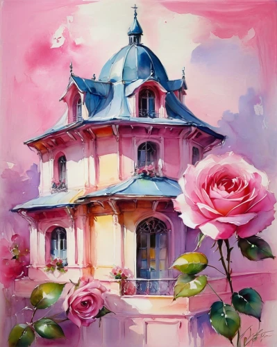 house painting,veules-les-roses,watercolor paris,pink roses,chateau,watercolor roses,landscape rose,woman house,private house,church painting,watercolor painting,flower painting,rose pink colors,watercolor roses and basket,watercolor,watercolor cafe,victorian house,fairy tale castle,pink rose,watercolor paint,Illustration,Paper based,Paper Based 11