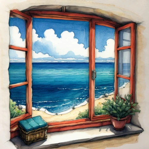 window with sea view,window to the world,sicily window,window,ocean view,french windows,the window,window front,seaside view,wooden windows,window view,window with shutters,window treatment,window seat,bedroom window,open window,window released,sea view,wood window,bay window,Illustration,Paper based,Paper Based 07