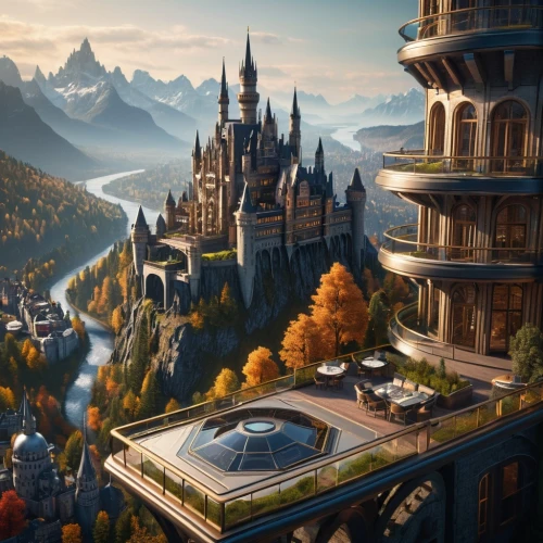 fantasy picture,hogwarts,fantasy city,fairy tale castle,fantasy world,fantasy landscape,fantasy art,fairytale castle,3d fantasy,world digital painting,fairy tale,castles,a fairy tale,castel,castelul peles,sci fiction illustration,heroic fantasy,fairytale,children's fairy tale,background image,Photography,General,Sci-Fi