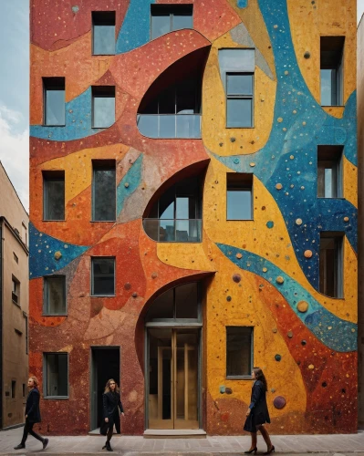colorful facade,mixed-use,facade panels,urban design,cubic house,athens art school,building honeycomb,facade painting,apartment building,beautiful buildings,hotel w barcelona,kirrarchitecture,milano,apartment block,french building,gaudí,climbing wall,modern architecture,painted block wall,milan