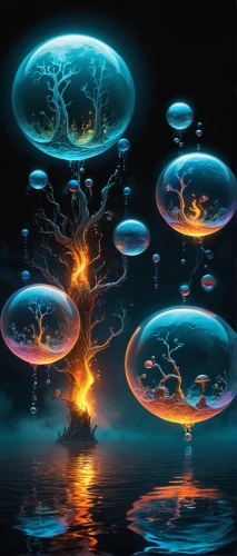 apophysis,spheres,mushroom landscape,sea jellies,orbitals,jellyfishes,bioluminescence,zooplankton,underwater landscape,aqueous,fractal art,alien world,five elements,fractals art,jellyfish collage,liquid bubble,air bubbles,jellyfish,nebulous,fractal environment,Illustration,Realistic Fantasy,Realistic Fantasy 42