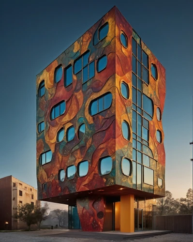 cubic house,building honeycomb,cube house,cube stilt houses,hotel w barcelona,corten steel,modern architecture,honeycomb structure,hotel barcelona city and coast,glass blocks,metal cladding,colorful facade,cube love,apartment block,multistoreyed,facade panels,glass facade,chile house,apartment building,cubic