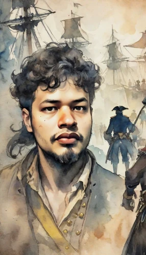 jon boat,pirates,pirate,sloop-of-war,piracy,musketeers,the ship,mutiny,east indiaman,three masted,portrait background,abel,greek,sloop,pirate flag,the fan's background,full-rigged ship,lusen,fan art,kapparis,Digital Art,Watercolor