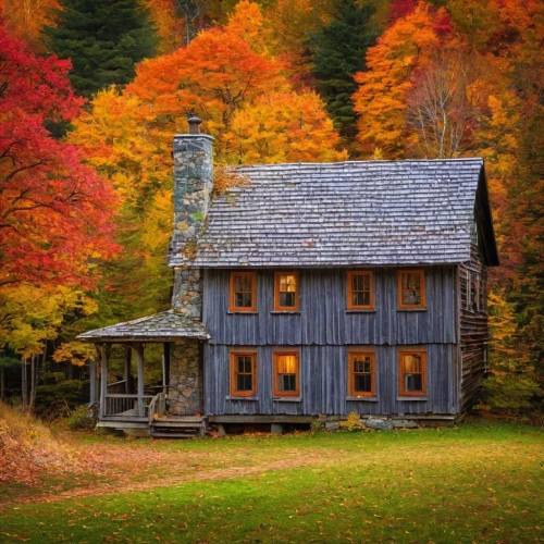 country cottage,vermont,house in the forest,the cabin in the mountains,lonely house,log cabin,wooden house,cottage,little house,house in mountains,old house,new england,small house,summer cottage,small cabin,house in the mountains,miniature house,autumn idyll,fall landscape,log home,Photography,Documentary Photography,Documentary Photography 25